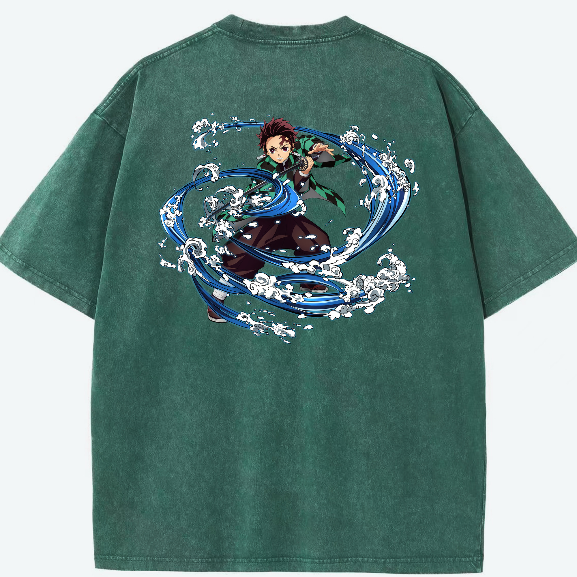 （画像用） 鬼滅の刃 竈門 炭治郎／かまど たんじろう Kamado Tanjirou 綿100% ヴィンテージ風 半袖Tシャツ（背面プリント）